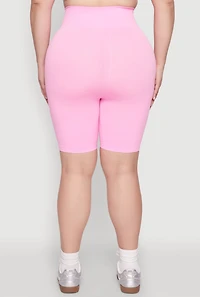 Womens Plus Size High Waisted Biker Shorts, Pink, Size 1X-2X