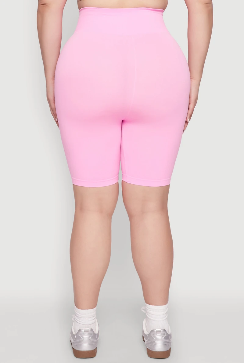 Womens Plus Size High Waisted Biker Shorts, Pink, Size 1X-2X