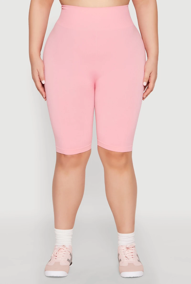 Womens Plus High Waisted Biker Shorts, 2X-3X