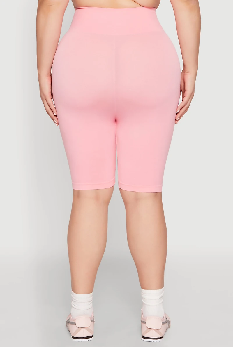 Womens Plus High Waisted Biker Shorts, 2X-3X