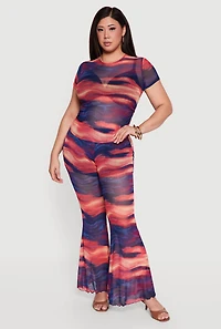 Plus Patterned Mesh Ruched Side Top