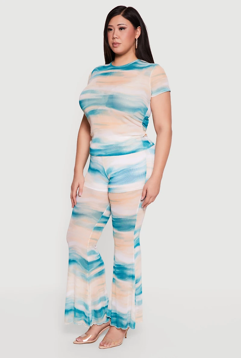 Plus Patterned Mesh Ruched Side Top