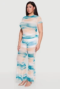 Plus Patterned Mesh Ruched Side Top