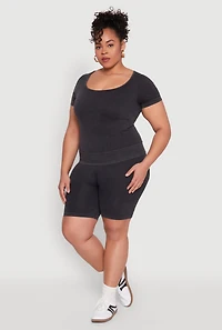 Womens Plus Mineral Wash Scoop Neck Tee, Grey,