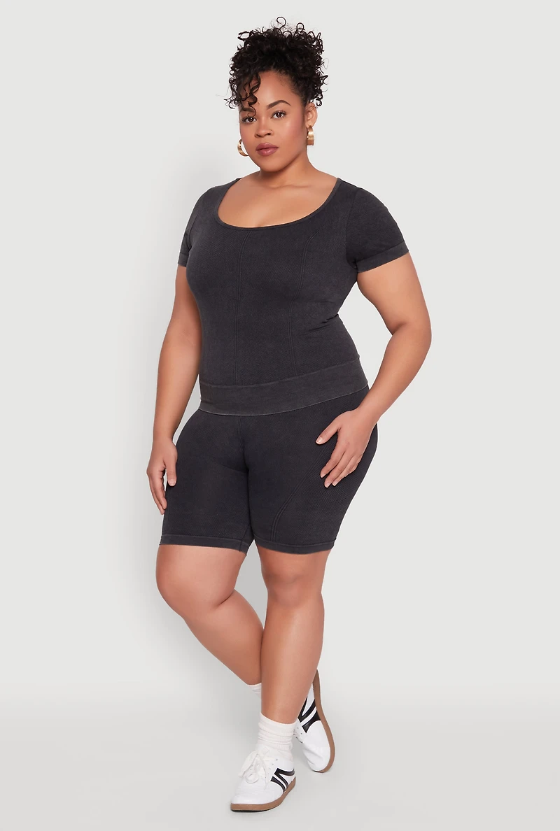 Womens Plus Size Mineral Wash Scoop Neck Tee, Grey, Size 1X-2X