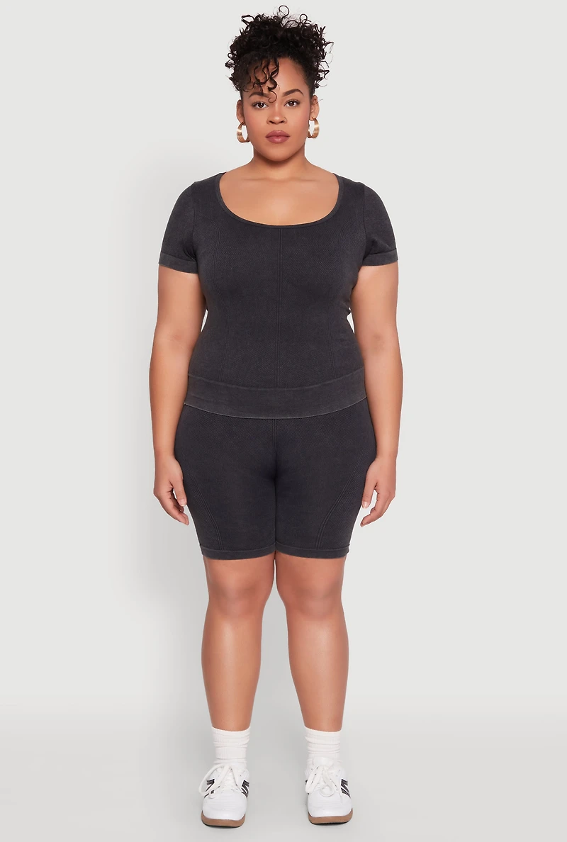 Womens Plus Size Mineral Wash Scoop Neck Tee, Grey, Size 1X-2X