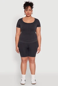 Womens Plus Size Mineral Wash Scoop Neck Tee, Grey, Size 1X-2X