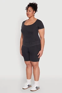 Womens Plus Mineral Wash Scoop Neck Tee, Grey,