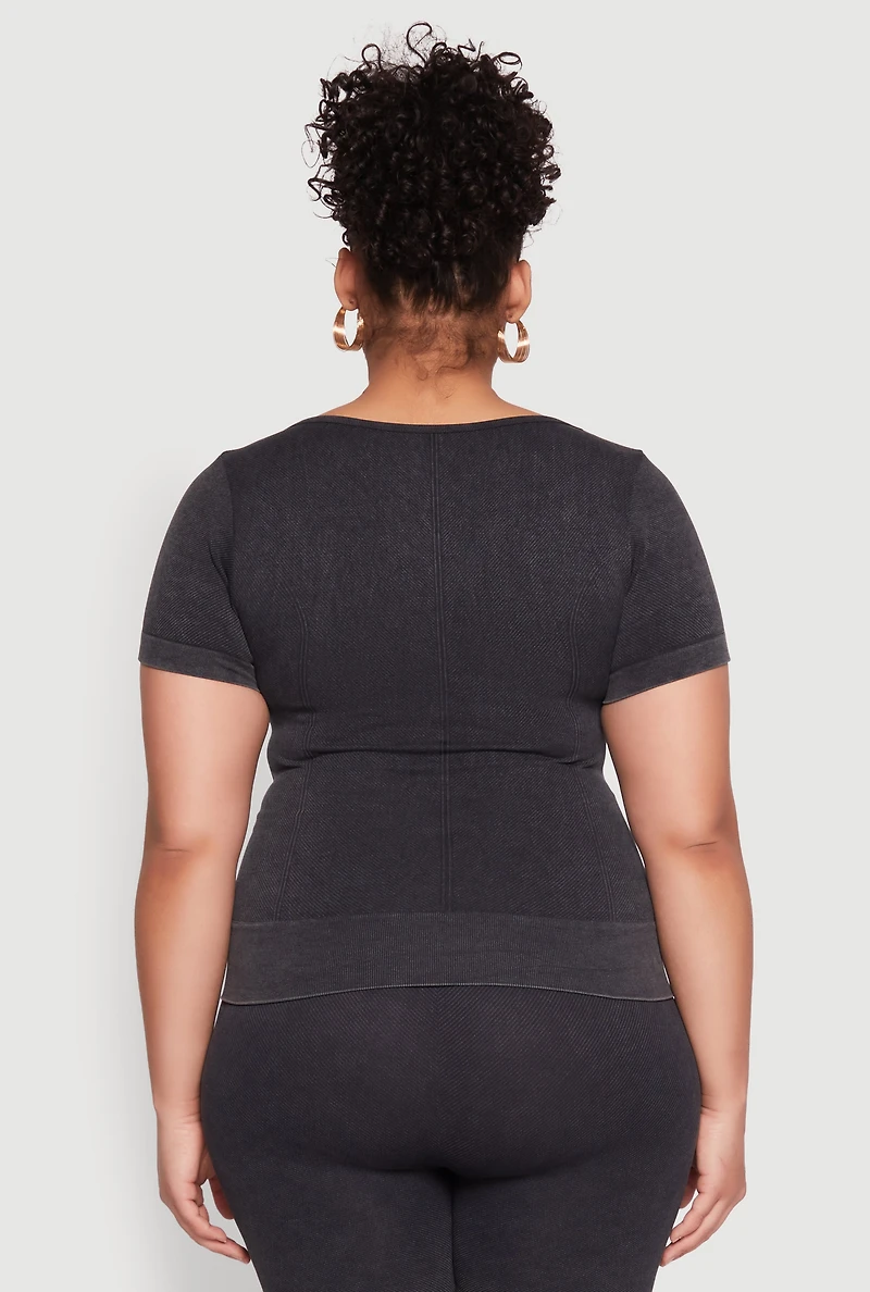 Womens Plus Size Mineral Wash Scoop Neck Tee, Grey, Size 1X-2X