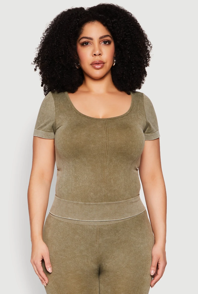 Womens Plus Size Mineral Wash Scoop Neck Tee, Green, Size 2X-3X