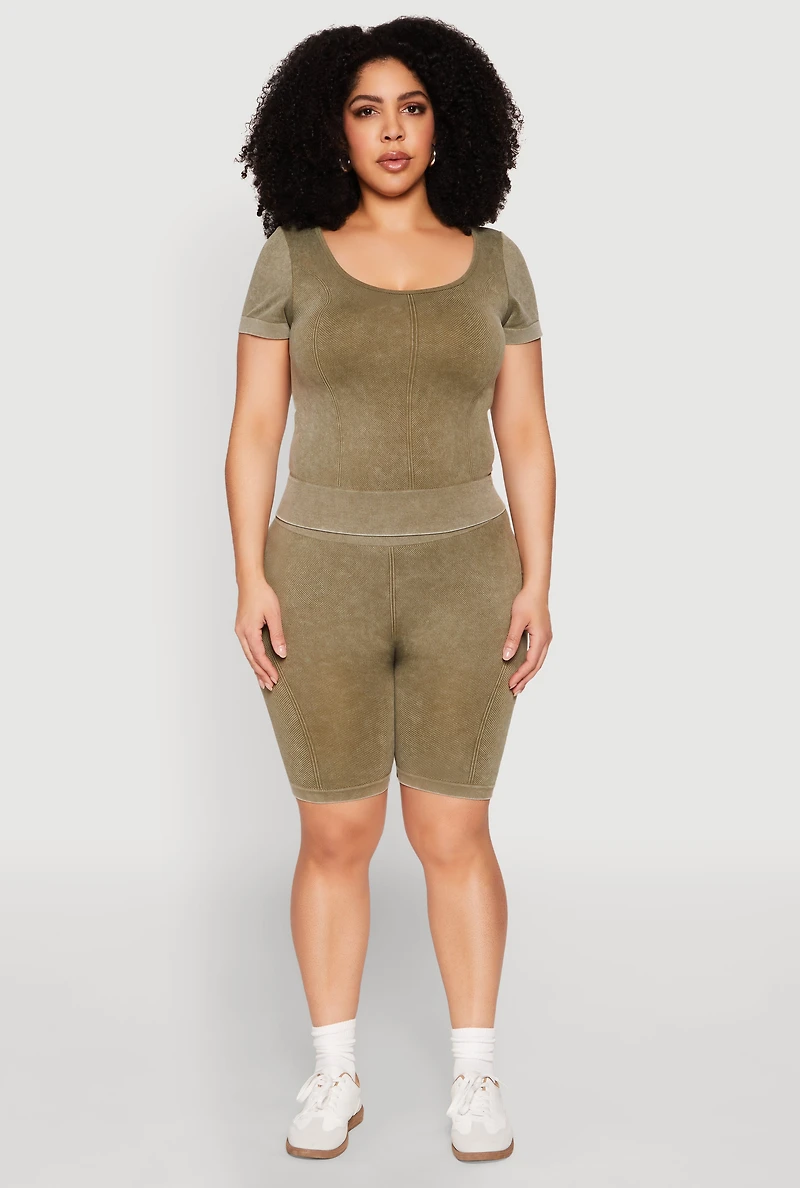 Womens Plus Size Mineral Wash Scoop Neck Tee, Green, Size 2X-3X