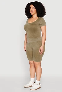 Womens Plus Size Mineral Wash Scoop Neck Tee, Green, Size 1X-2X