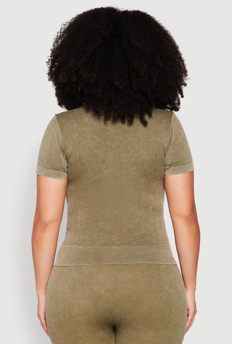 Womens Plus Size Mineral Wash Scoop Neck Tee, Green, Size 2X-3X