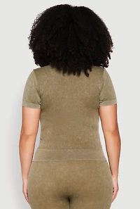 Womens Plus Size Mineral Wash Scoop Neck Tee, Green, Size 2X-3X