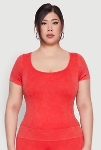 Womens Plus Size Mineral Wash Scoop Neck Tee, Red, Size 2X-3X