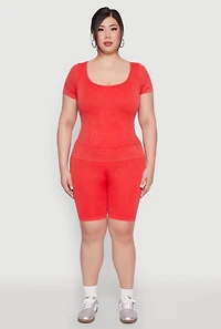 Womens Plus Size Mineral Wash Scoop Neck Tee, Red, Size 2X-3X