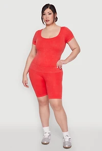 Womens Plus Size Mineral Wash Scoop Neck Tee, Red, Size 2X-3X