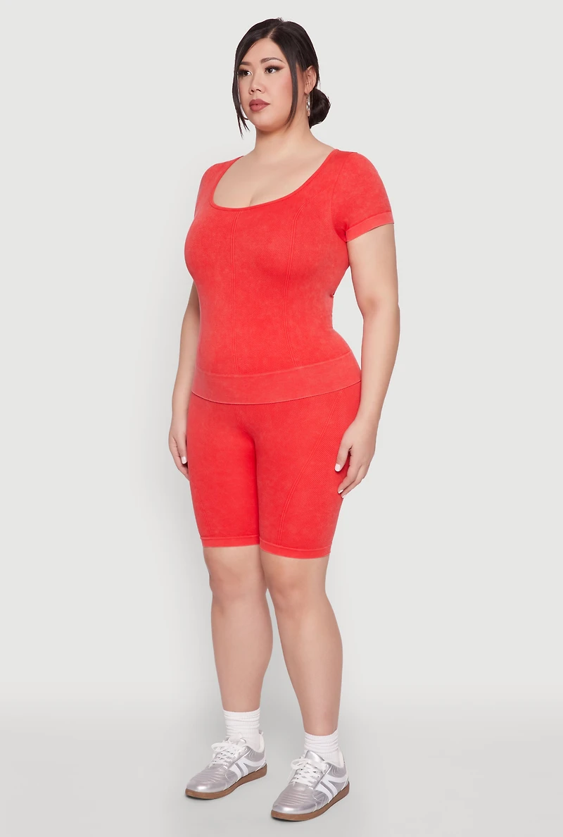 Womens Plus Size Mineral Wash Scoop Neck Tee, Red, Size 2X-3X
