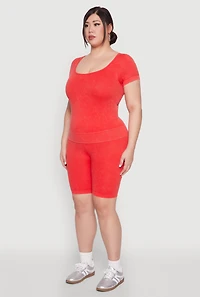 Womens Plus Size Mineral Wash Scoop Neck Tee, Red, Size 2X-3X