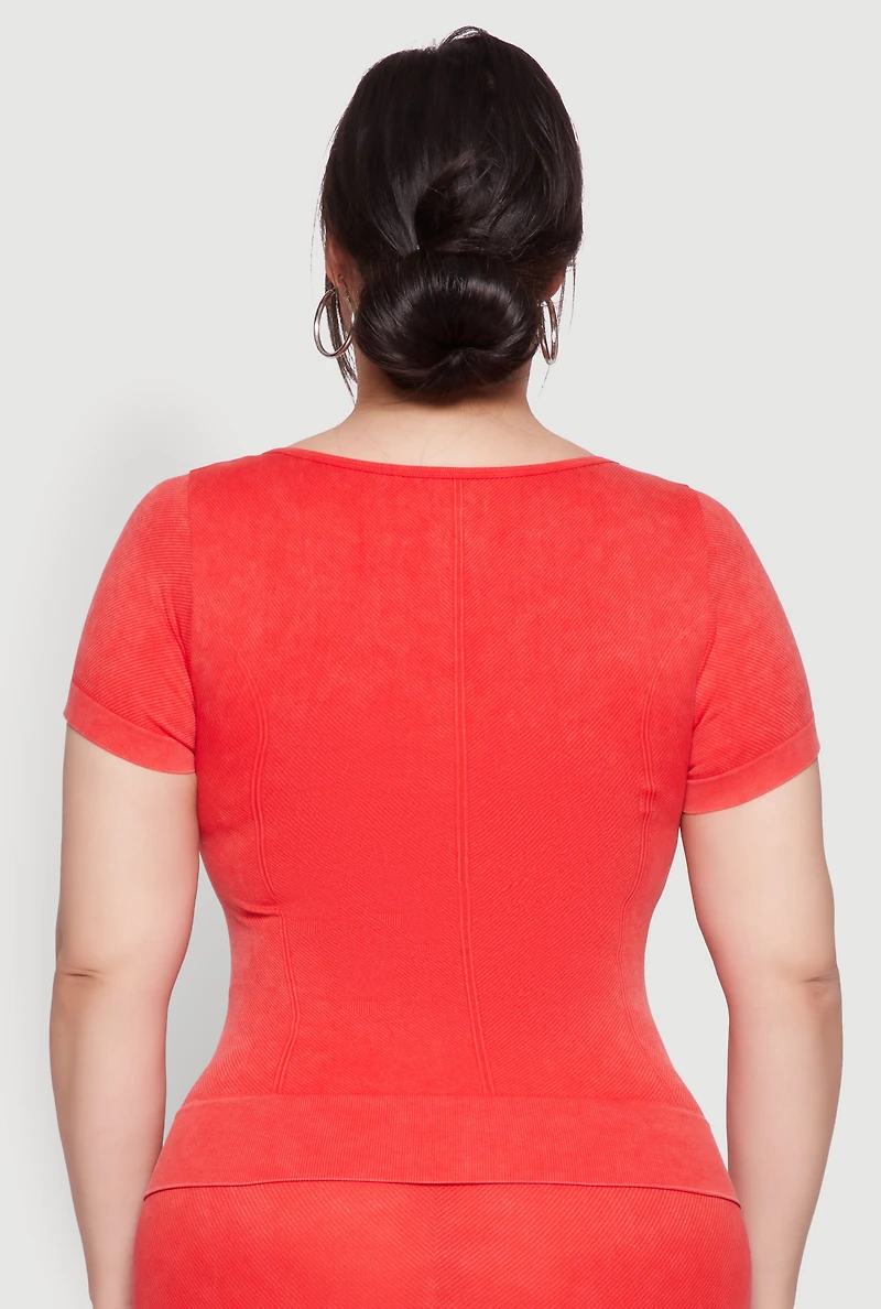 Womens Plus Size Mineral Wash Scoop Neck Tee, Red, Size 2X-3X