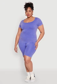 Womens Plus Mineral Wash Scoop Neck Tee,