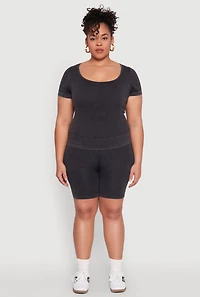 Womens Plus Size Mineral Wash Biker Shorts, Black, Size 1X-2X