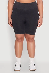 Womens Plus Size Mineral Wash Biker Shorts, Black, Size 1X-2X