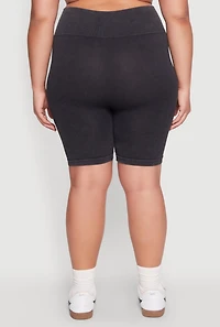 Womens Plus Size Mineral Wash Biker Shorts, Black, Size 1X-2X