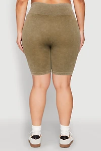 Womens Plus Size Mineral Wash Biker Shorts, Green, Size 1X-2X
