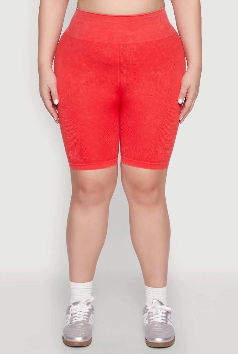 Womens Plus Size Mineral Wash Biker Shorts, Red, Size 2X-3X