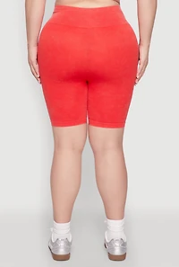 Womens Plus Size Mineral Wash Biker Shorts, Red, Size 2X-3X