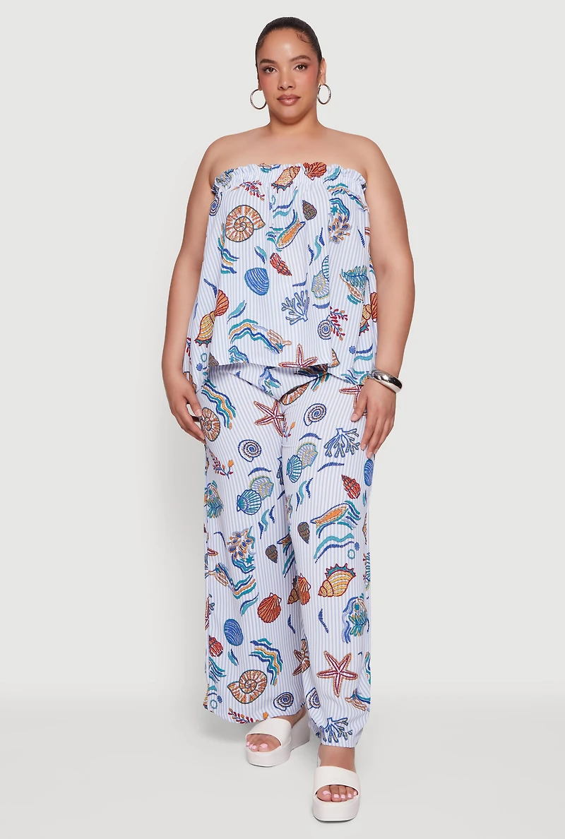 Plus Striped Seashell Print Tube Top