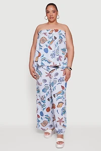 Plus Striped Seashell Print Tube Top