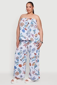 Plus Striped Seashell Print Tube Top
