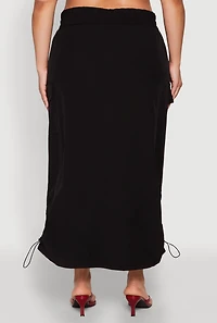 Womens Plus Nylon Toggle Drawstring Maxi Skirt, Black,