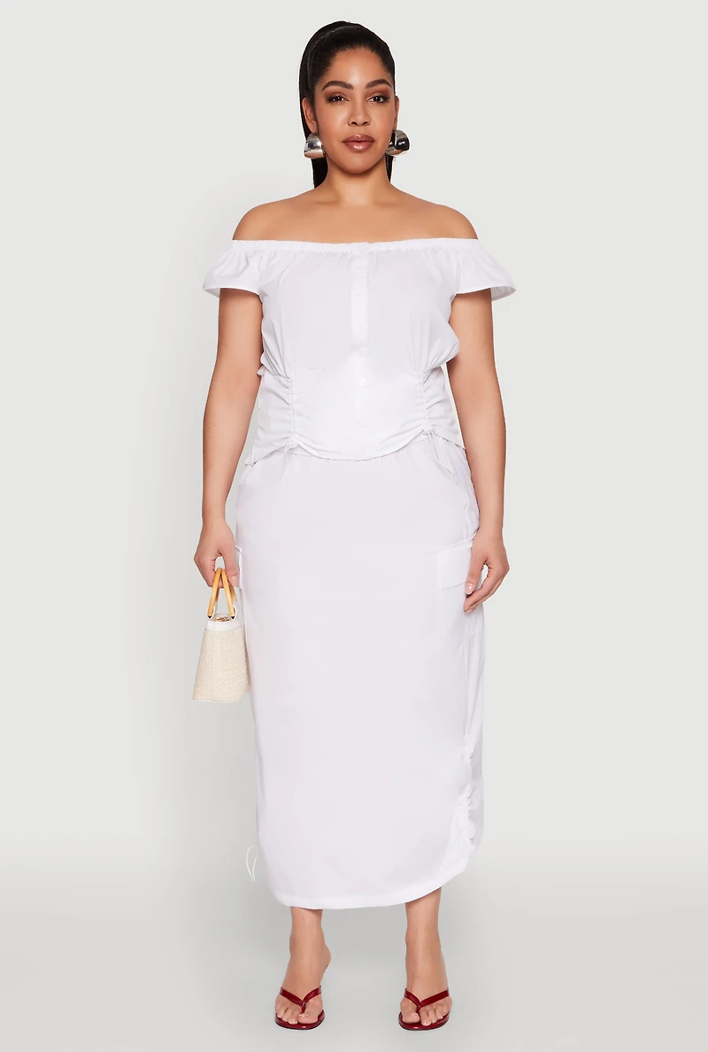 Plus Nylon Toggle Drawstring Maxi Skirt