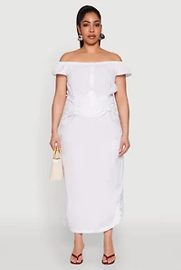 Plus Nylon Toggle Drawstring Maxi Skirt