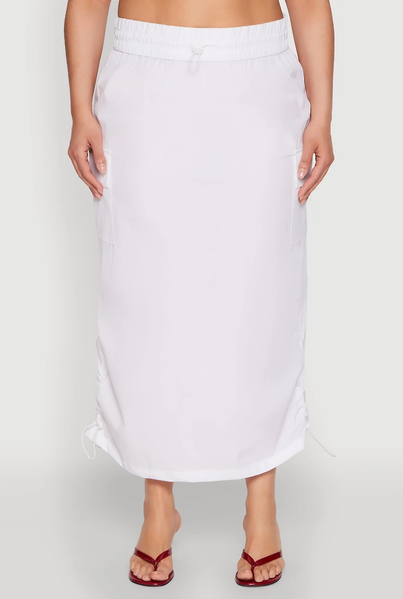 Plus Nylon Toggle Drawstring Maxi Skirt