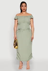 Womens Plus Size Nylon Toggle Drawstring Maxi Skirt, Green, Size 2X