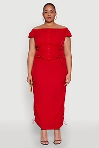 Plus Nylon Toggle Drawstring Maxi Skirt