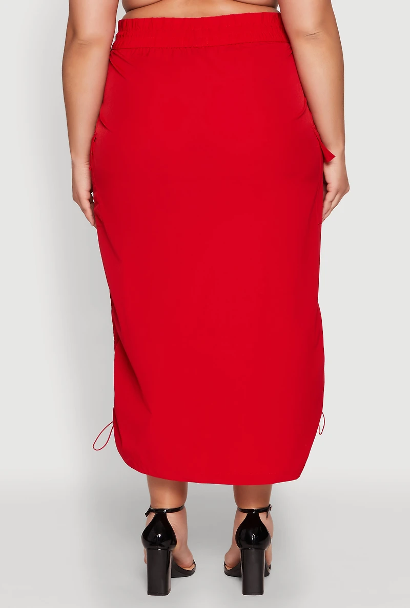 Plus Nylon Toggle Drawstring Maxi Skirt