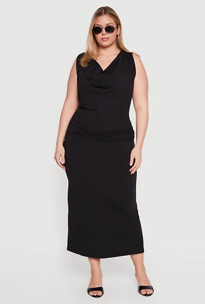 Plus High Waisted Midi Skirt