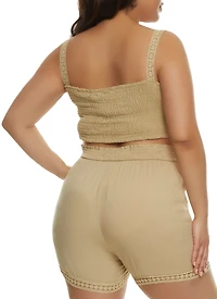 Plus Eyelet Trim Smocked Tank Top