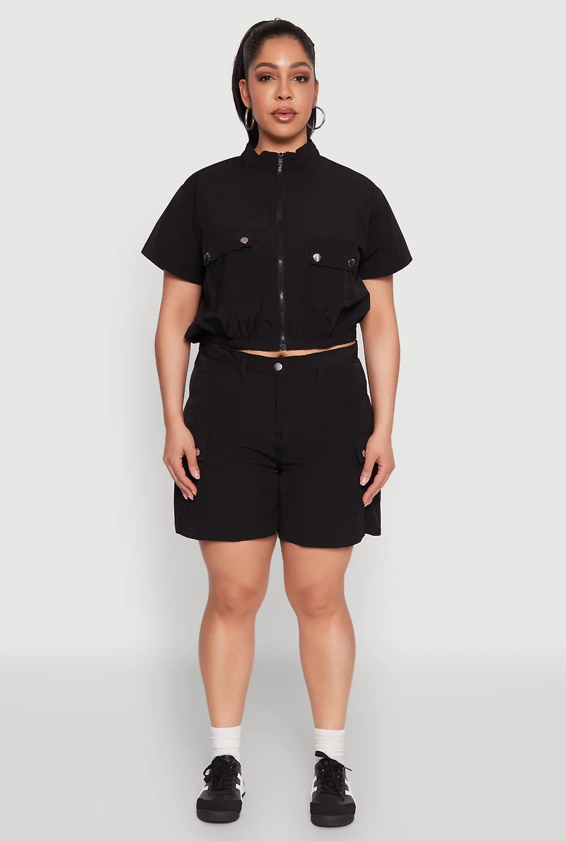 Plus Nylon Utility Zip Front Top