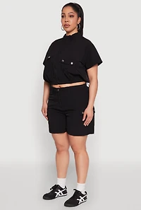 Womens Plus Size Nylon Utility Zip Front Top, Black, Size 2X