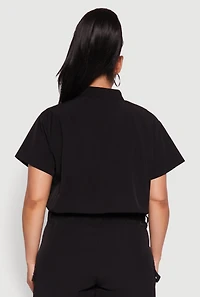 Womens Plus Size Nylon Utility Zip Front Top, Black, Size 2X