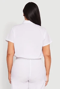 Womens Plus Size Nylon Utility Zip Front Top, White, Size 1X