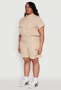 Womens Plus Nylon Utility Zip Front Top, 3X