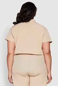 Womens Plus Nylon Utility Zip Front Top, 3X