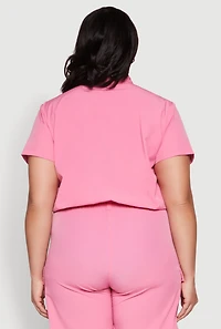 Womens Plus Size Nylon Utility Zip Front Top, Pink, Size 2X